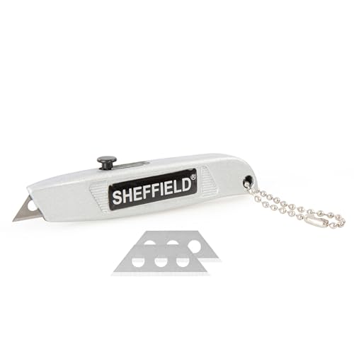 Sheffield Mini Utility Knife, Retractable Box Cutter, for Cardboard, Drywall, Carpet, with Comfort Grip, 3-Position Blade Lock, Extra Blade Storage