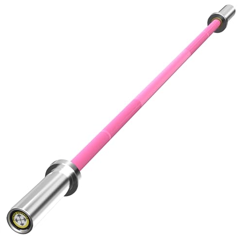POWER GUIDANCE Chrome Olympic Barbell Bar, Weight Bar for lifting, Hip Thrusts, Universal Strength Training Bars ?33lb 6ft/70 inch (Pink-6FT)