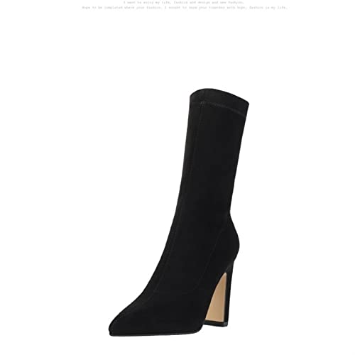 Bottes femme d'hiver beige pointu élastique avec bottines talons hauts