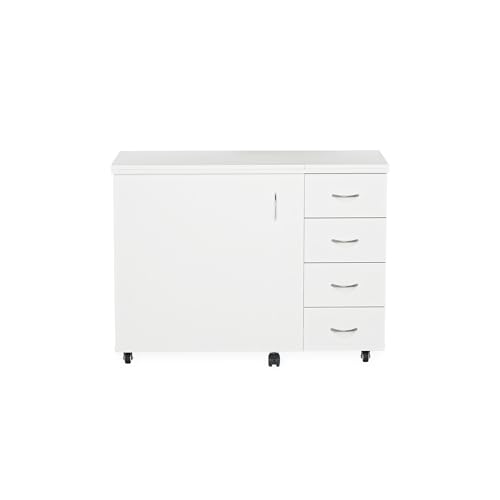 Arrow Classic Sewing Furniture Harriet Full-Size Sewing Cabinet with Hydraulic Machine Lift, Drawers, Expandable Leaves, Locking Wheels - Ash White