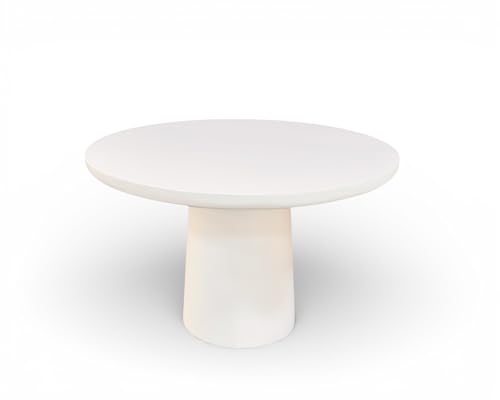 Image of Lime Plaster Round Dining Table 120x120x76 cm || Modern Round Pedestal Dining Table, White Lime Plaster Finish, Contemporary Minimalist Style, Cylindrical Base ||