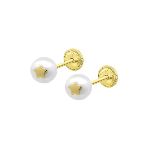 TIME ROAD Pendientes Bebé Niña de Oro 9K HIN00173/6 - Cierre Seguro de Rosca - Pendientes de Estrella 6 mm - Infantil 3, 6, 12 a 24 meses - Ideal como Regalo de Nacimiento, Bautizo o Cumpleaños