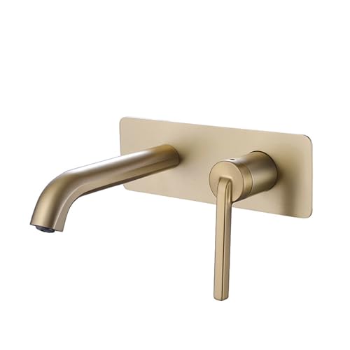 ASBEQUZBE Grifo Monomando de latón para Lavabo de baño, 2 Orificios para grifería, montado en la Pared, con Agua fría y Caliente, Color Dorado Cepillado Stabilize
