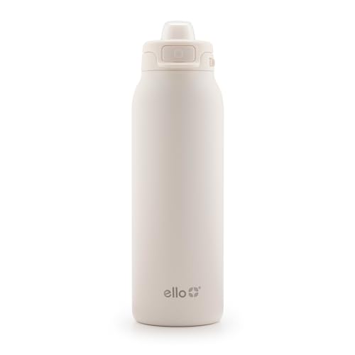 Image of Ello Pop & Fill 32oz Stainless Steel Water Bottle with Quick Fill Technology, Double Walled and Vacuum Insulated Metal, Leak Proof Locking Lid, Sip and Chug, Reusable, BPA Free, Cream