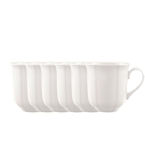 Villeroy & Boch Manoir Collection Coffee Mug, Set of 6-10oz Mugs, Premium Porcelain, Made in Germany, Dishwasher and Microwave Safe, Perfect for Coffee, Tea or Hot Cocoa, Rich, Creamy White