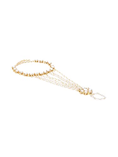 Karatcart Gold Plated Kundan Pearl Chain Hathphool for Women - Image 5