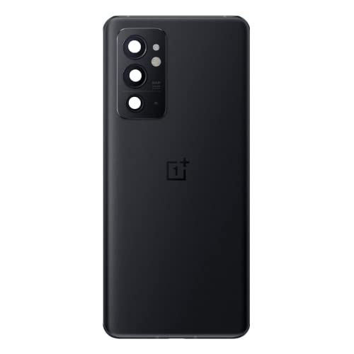 Image of Replacement Glass Back Door Housing Panel with Camera Frame Logo and Adhesive Sticker for OnePlus 9RT 5G (Hacker Black)