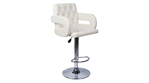 7Star - Juego de 2 taburetes de bar inteligentes de piel sintética/terciopelo de felpa ajustables, giratorios, para comedor, isla de comedor, silla de bar (poliuretano blanco)