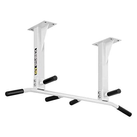 Gymrex Ceiling Mounted Pull Up Bar Chin Up Bar 6 Grip Positions Overhand Underhand Hammer Wide Narrow Grip Workout Fitness White GR-PU110W (Steel, 6 Handles, Max. Static Load 110kg) Cover