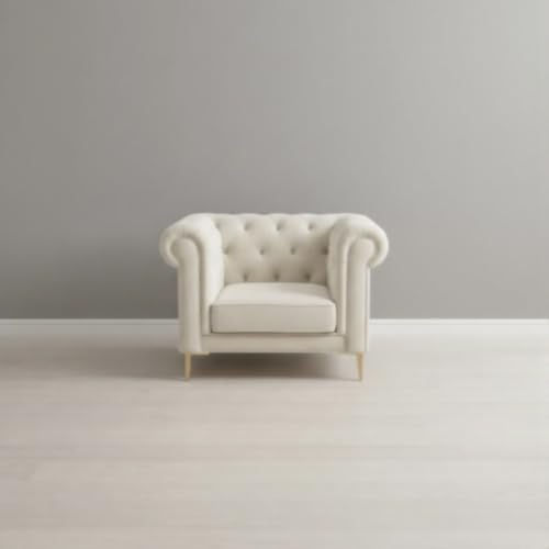 Image of Chesterfield Velvet Upholstery 3-Seater with Armchair and Footrest, Design in 3+1+Footrest Sofa for Living Room, Bedroom, Hallways (Off White)