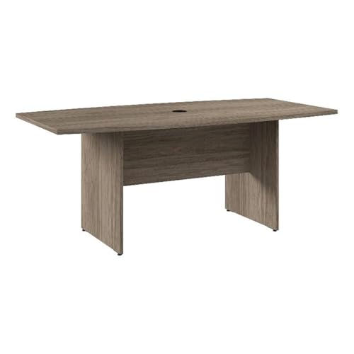 Pemberly Row 72W Boat Shaped Conference Table, Hickory Finish, Engineered Wood Construction, Modern Office Table with Wire Management Grommet, Sturdy Base, Seating for 4-6 Users
