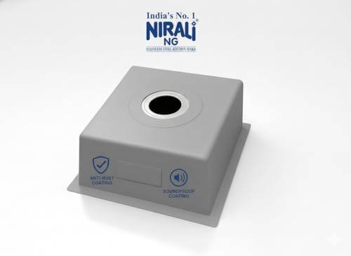 Image of NIRALI Kitchen Sink 20 inch x 20 inch 304 Heavy Duty Stainless Steel | Single Bowl Sink Round Coupling | Rust & Stain Resistant | Matt Finish | Minimizes Sound Macy Square Sink (SS-304) (20 inch x 20 inch x 8 inch)