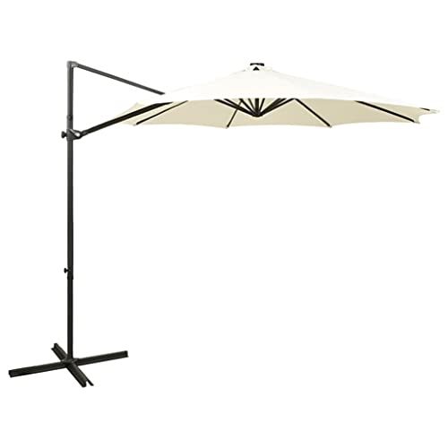Nqyjm Sombrilla con iluminación LED, 300 cm, color blanco arena, para balcón, jardín, terraza