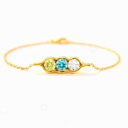 Personalized Custom Mother's Day Link Bracelet with 1-6 Simulated Birthstones Charm Bracelets Jewelry Pea in a Pod Bracelet for Women, Custom Dainty Mama Bracelet for Grandmother Mom.