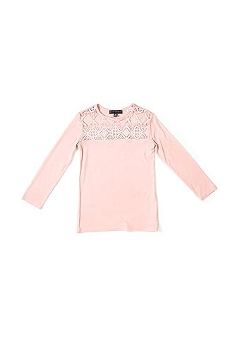 Image of Silver Jeans Co. Girls' Crew Neck Long Sleeve Knit Top with Lace Details
