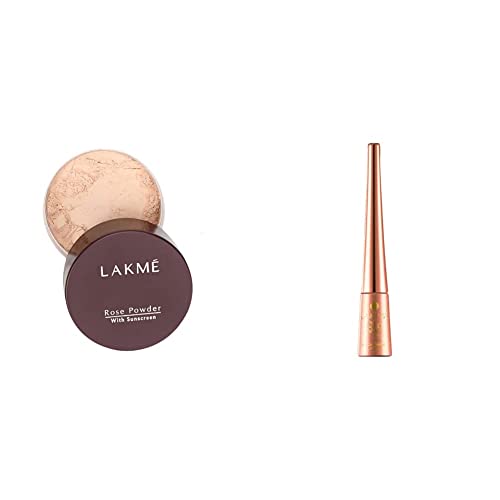 Image of Lakme Rose Face Powder, Soft Pink, 40g And Lakme 9 to 5 Impact Eye Liner, Black, 3.5ml