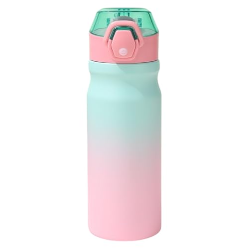 Mi Ko Mi Ka Botella de Agua de Acero Inoxidable Reutilizable | Hermética y Térmica | Sin BPA | Isotérmica, Mantiene Frio 24H y Calor 12H. Doble Pared al Vacío a Prueba de Fugas (Rosa-Verde, 550ml)
