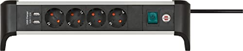 Multiprise 4 prises Brennenstuhl Alu-Office-Line avec ports USB et interrupteur pour bureau