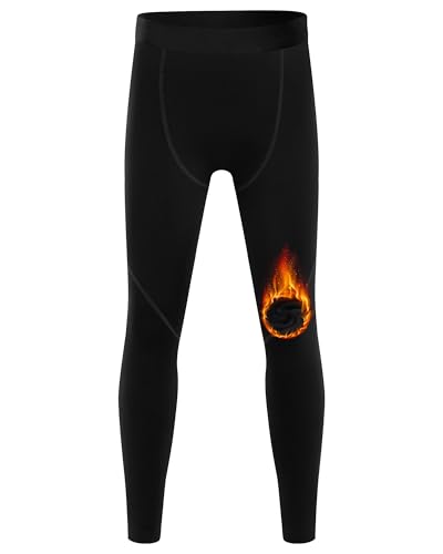 Blueleaf Boys Thermal Compression Pants - Youth Fleece Lined Athletic Leggings Kids Base Layer Tights Cold Weather Gear