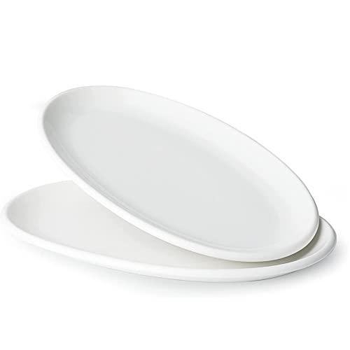 Masroo 14 Large Serving Platters Oval Serving Plates White Porcelain Platters Oven Safe Dinner Plates Serving Dishes for Entertaining Party Meat Appetizers Dessert Set of 2 White