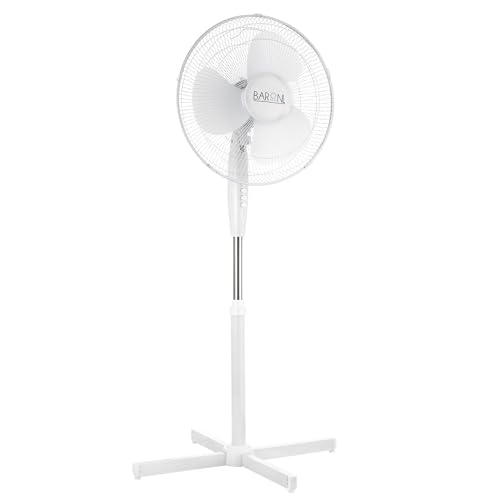 Baroni Home – Ventilateur sur Pied 40 cm avec 3 Vitesses, Ventilateur de Sol avec Inclinaison et Hauteur Réglables, Hélice à 3 Pales, 40 W, Classe Énergétique A, Blanc