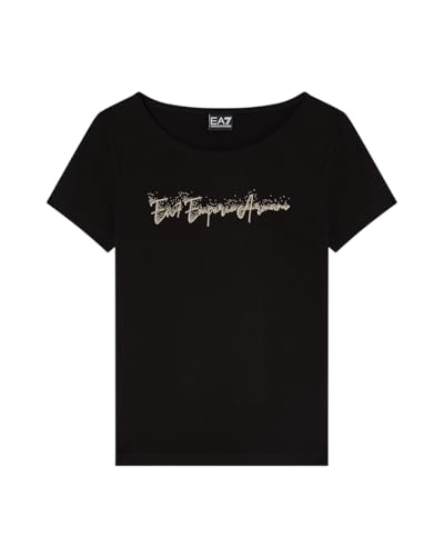 Emporio Armani EA7 7W000978 Women's Stretch Jersey T-Shirt with Signature Logo Series Logo, Black, XL