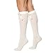 Leegmvse Women Cute Knee High Socks with Bows Fashion Opaque Knee High Stockings with Silk Bow Lace Calf Socks Soft White Long Socks with Ruffles Lolita Stockings Daily Wear