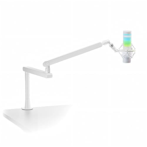 Humanex microphone arm, Adjustable Microphone Boom Arm, Desk Mount with 3/8'' to 5/8'' Screw Adapter, 2kg Capacity,Cable Management, for Gaming, Streaming & Recording, Matte White
