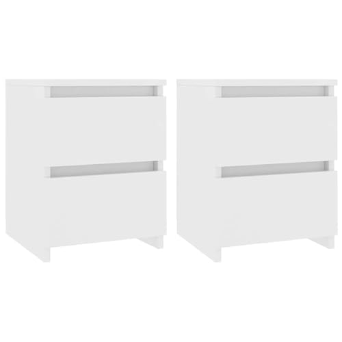 vidaXL Tables de Chevet 2 pcs, Armoire de Lit, Table de Nuit, Meuble de Chambre à Coucher Maison Intérieur, Moderne, Blanc Bois d’Ingénierie