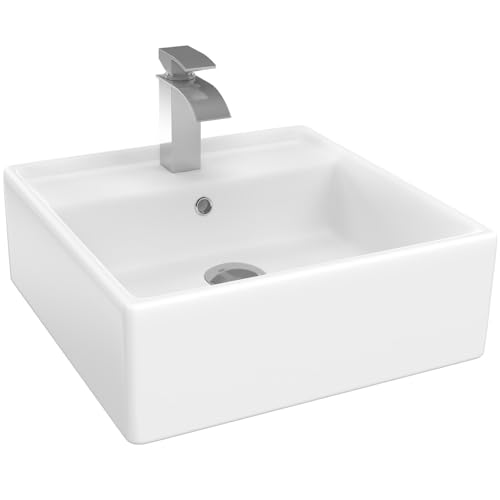 IDMarket - Vasque à Poser carrée en céramique Blanche L. 41 x l. 41 x H. 15,5 cm