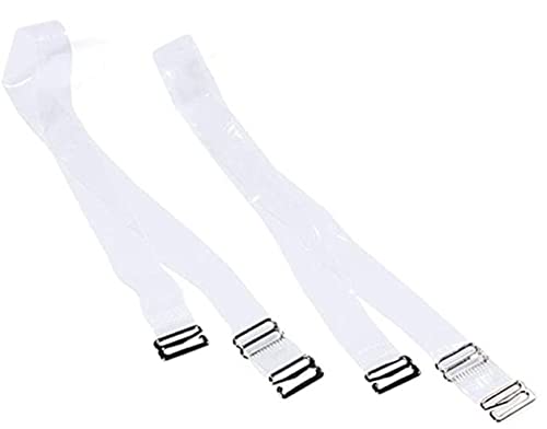LondonExpress 2 Pair Clear Invisible Bra Straps Adjustable Detachable Transparent Metal Hook Soft Replacement Shoulder Non-Slip for Women Strapless Bras, One Size