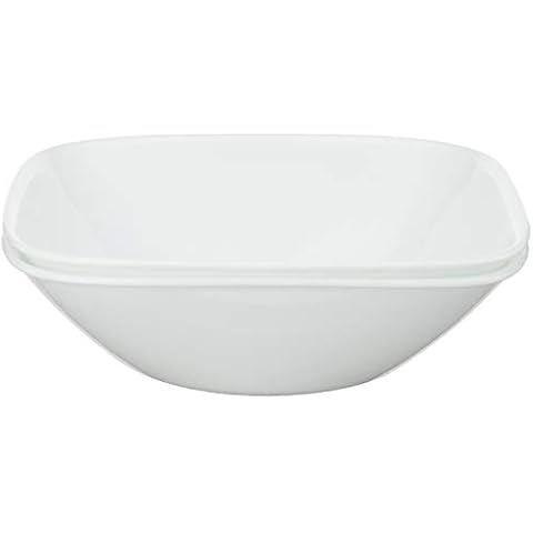 Corelle Vitrelle 1-Qt Serving Bowl, Large Serving Bowl, Triple Layer Glass, Crack and Chip Resistant, Square Serving Trays, 7.75"W x 2.25"H (Pack of 2) - 2 White Bowls Cover