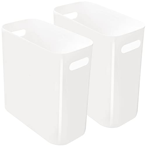 Image of Youngever 2 Pack 3 Gallon Slim Trash Can, Plastic Garbage Container Bin, Trash Bin with Handles for Home Office, Living Room, Study Room, Kitchen, Bathroom (White)