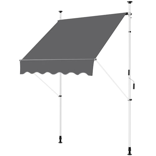 Yaheetech Store Banne Manuel 150 cm, Auvent Rétractable Réglable en Hauteur et en Inclinaison avec Manivelle sans Percement pour Balcon, Terrasse, Jardin Gris