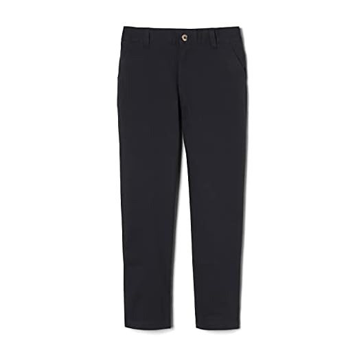 French Toast Calça chino de sarja elástica com cintura ajustável e ajuste reto para meninos, Uniforme escolar preto, G
