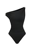 GORGLITTER Damen Bodysuits Geraffter Bodys Off Shoulder Bodysuit Schulterfrei Body Stretch Bodies mit Metall-Dekor Schwarz M