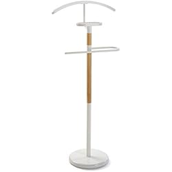 Percheros Modernos Versa Holstebro Galán de Noche Moderno Multifuncional con 2 Perchas o Colgadores para Ropa de Hombre o Mujer, Medidas (Al x L x An) 112 x 28,8 x 46,5 cm, Metal y Madera, Color Blanco