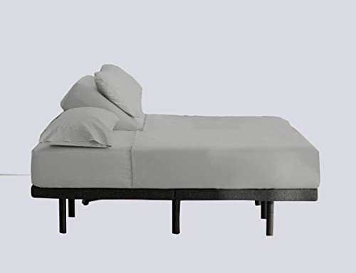 Image of Cottingon 4 PC Split /Flex Top King Sheets Sets for Adjustable Beds, Luxury Microfiber Half Split King Sheets for Sleep Number Beds fits 15 to 18 Inch Deep Mattress, Light Grey