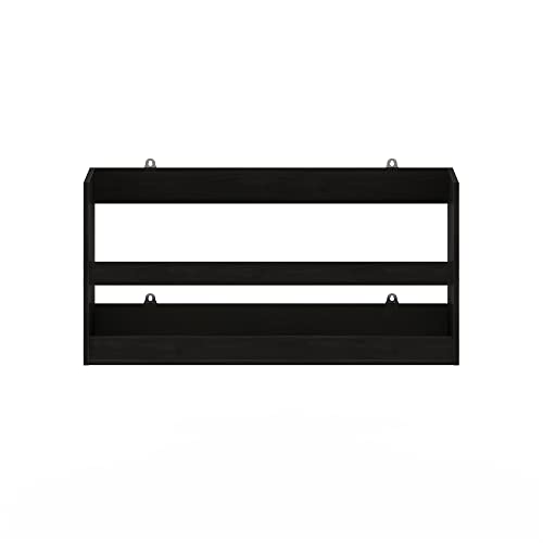 Image of Furinno HERMITE Floating Nursery Book Shelves for Wall, Espresso | Rectangular Shelf with Guard Rail, Floating Shelf, Wall Mounted Shelves, for Bathroom, Bedroom, Living Room, Home Office
