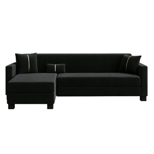 Image of SOCOZI Almeria 4 Seater LHS L Shape Sofa Set | Soft Velvet Suede Fabric | Modern Design | Plush Comfort Cushions for Living Room (Black)