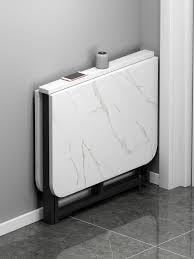 Folding Drop Leaf Dining Table with Wheels, Light Wood Top, Black Metal Frame