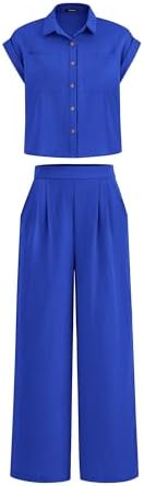 PRETTYGARDEN Womens 2 Piece sets Summer Cap Sleeve Tops Palazzo Pants Dressy Casual Vacation Travel Outfits Tracksuits