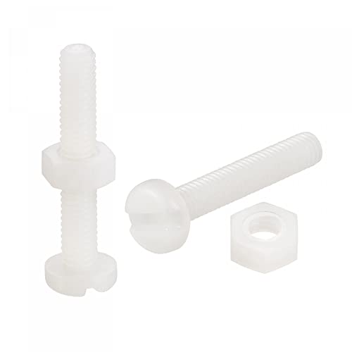 sourcing map 20 Paires Nylon Vis Écrou Assortiment, M4x25mm Fente Tête Cylindrique Vis & M4 Hexagonal Écrous pour Machines, Électronique, Blanc