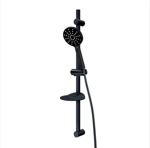 Set doccia Slim Neo 5 nero opaco con asta e doccetta 11 cm tubo soffione flessibile supporto colonna pannello set