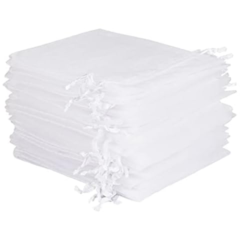 SXUUXB Pack of 100 Organza Bags 30 x 40 cm White Organza Bags Jewellery Bags Storage Bag Gift Bags with Drawstring for Wedding, Christmas, Party and Celebration Cover
