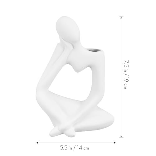 Vase en céramique blanc Healvian en forme de penseur pour fleurs séchées