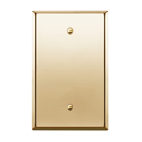Lider Blank Metal Wall Plate, Stainless Steel Blank Outlet Cover, Corrosion Resistant, Mid-Size 1-Gang 4.88" X 3.11", 201 Stainless Steel, Lmwp-01M-Pb, Polished Brass #TOP23