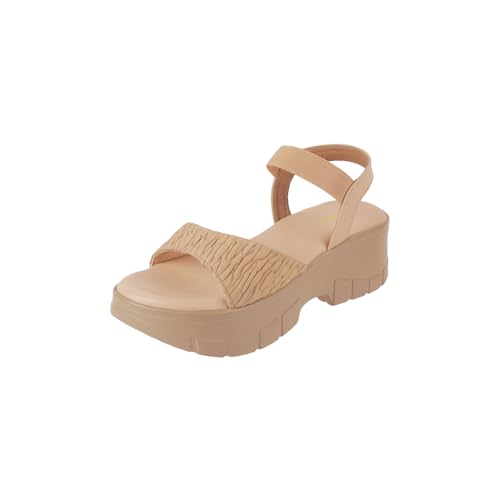Mochi Women Beige Faux Leather Wedge Heel Fashion Sandal UK/5 EU/38 (34-241)