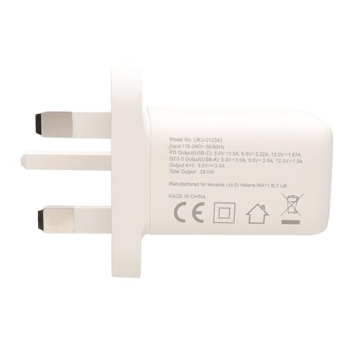 Kenable 20W Charger With USB-C Pd & Type A, Uk Plug, White, Dual Port Charging Adapter - 5