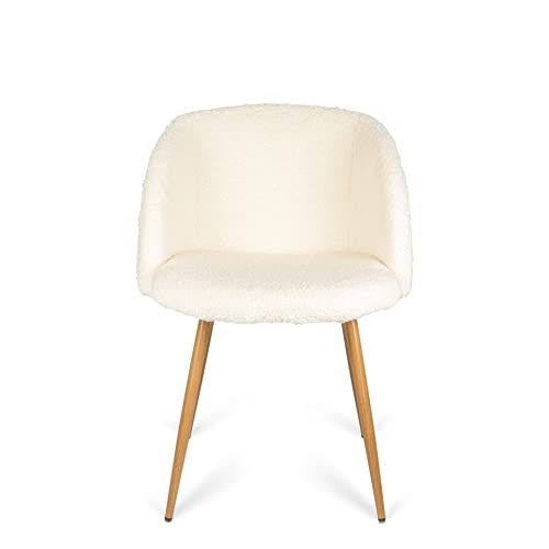 Homsof Set Of 2 Off White Upholstered Dining Chair Teddy Faux Fur Accent Armchair For Kitchen And Living Room #TOP3